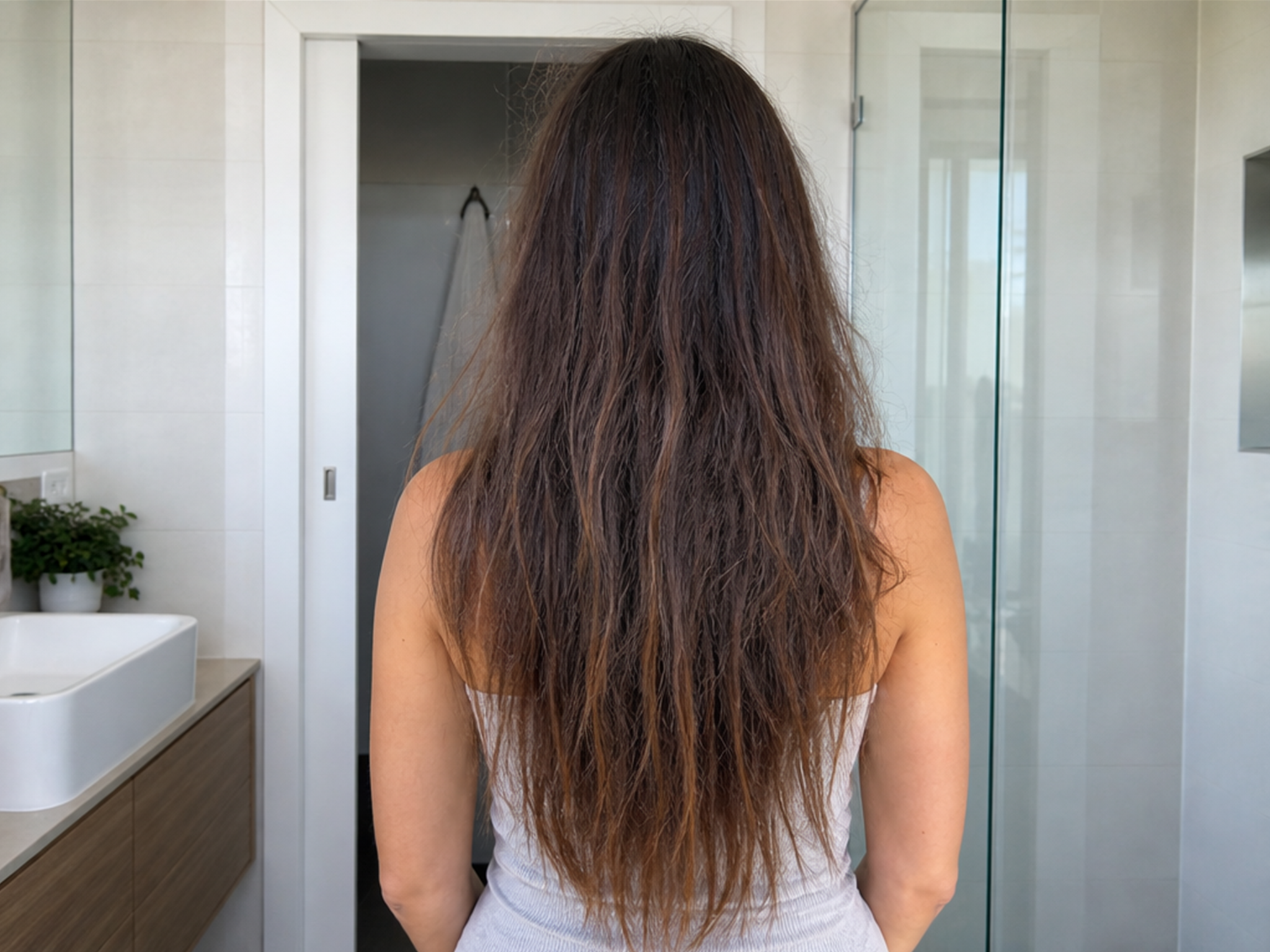 Hair before using the WellRinse filtered shower head